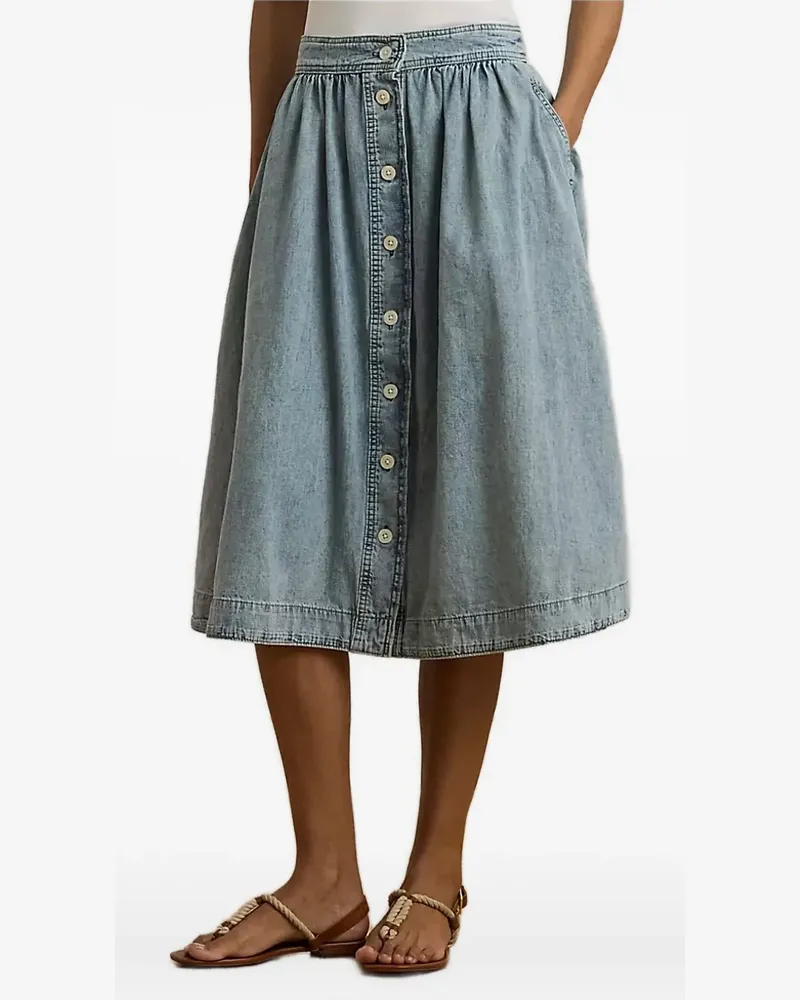 Ralph Lauren Geraffter Midirock mit Knöpfen - Blau Blau