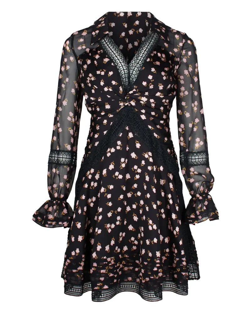 Self-Portrait floral-print lace mini dress - Schwarz Schwarz
