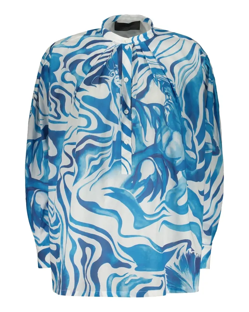 Alberta Ferretti graphic-print mandarin-collar shirt - Blau Blau