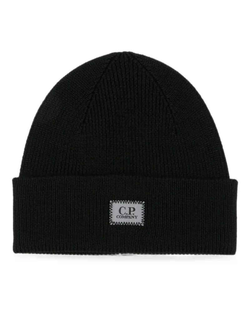 C.P. Company logo-patch ribbed-knit beanie hat - Schwarz Schwarz