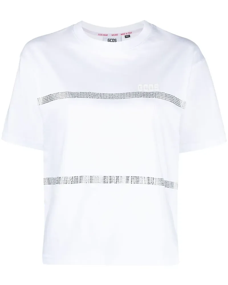 GCDS T-Shirt mit Strass-Streifen - Weiß Weiß
