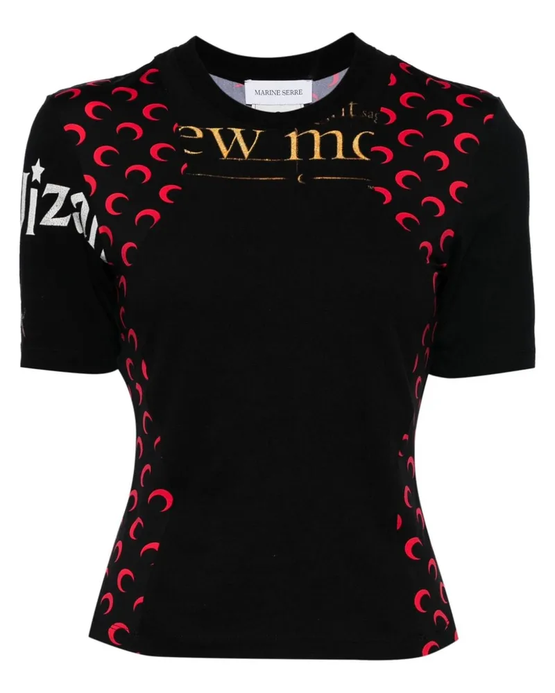 Marine Serre Regenerated T-Shirt mit Print - Schwarz Schwarz