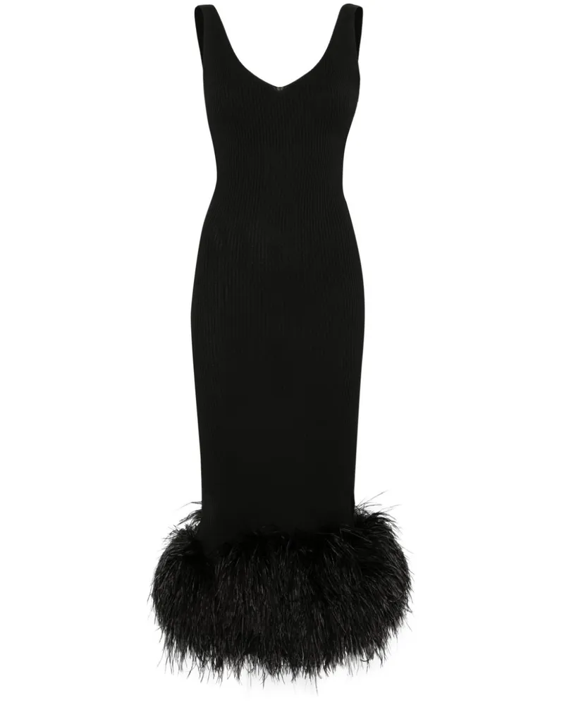 LOULOU Maxikleid mit Federbesatz - Schwarz Schwarz