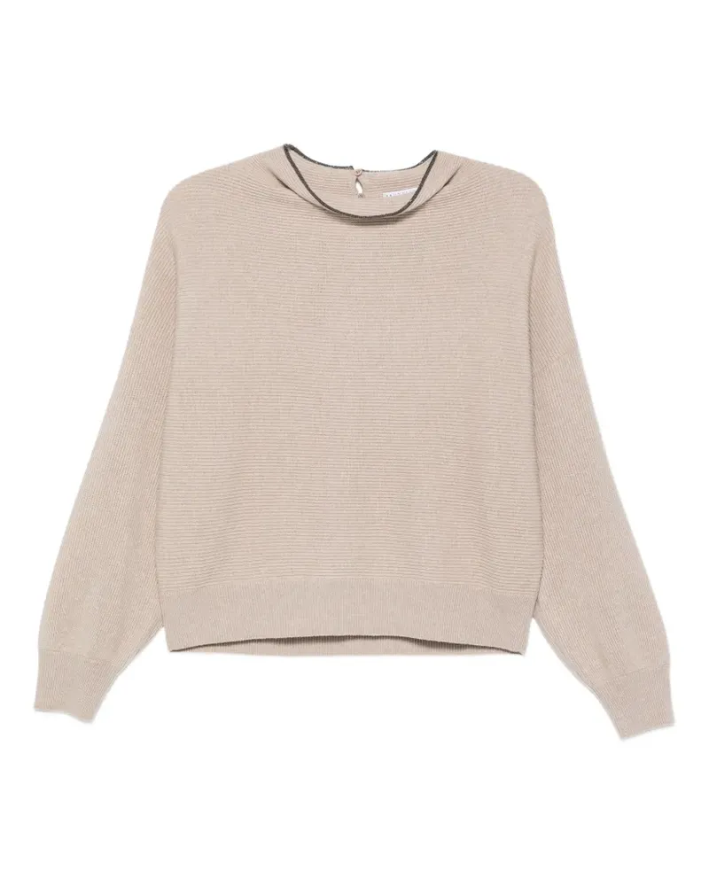 Brunello Cucinelli Gerippter Pullover mit Monili-Besatz - Nude Nude