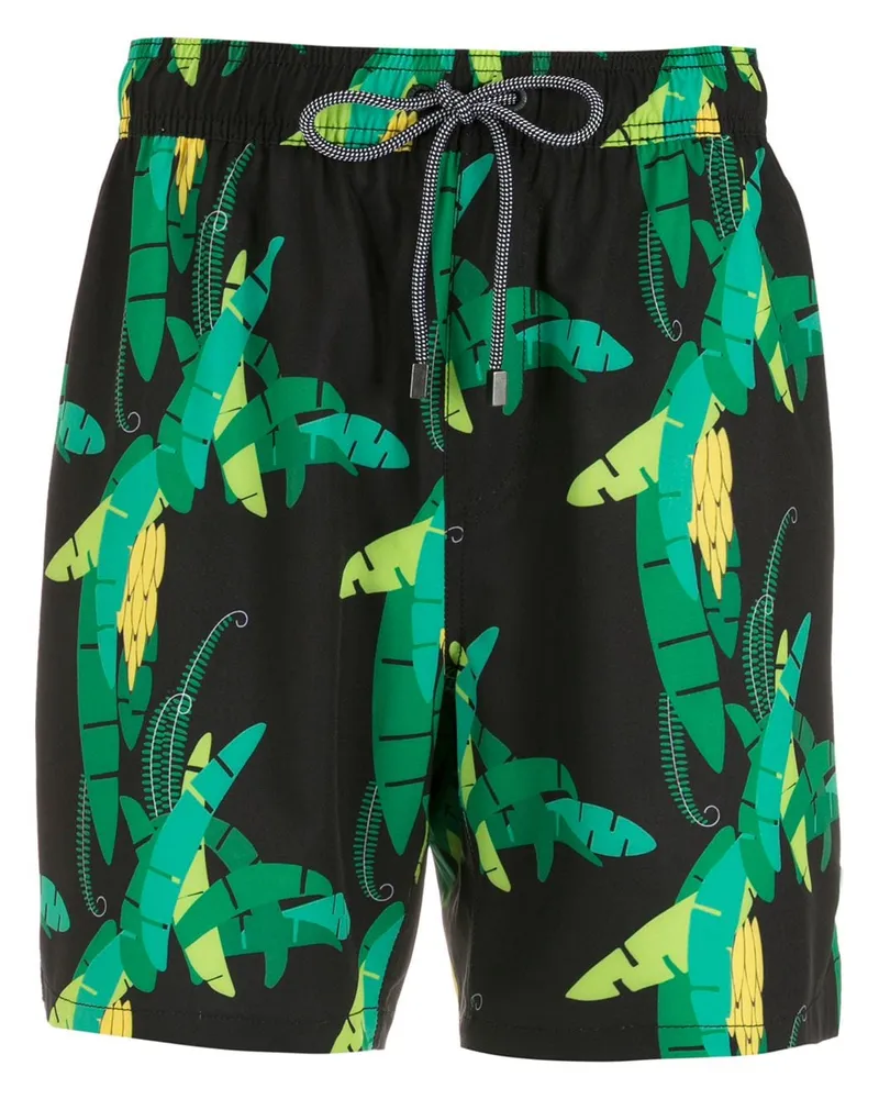 Amir Slama Badeshorts mit Blatt-Print - Schwarz Schwarz