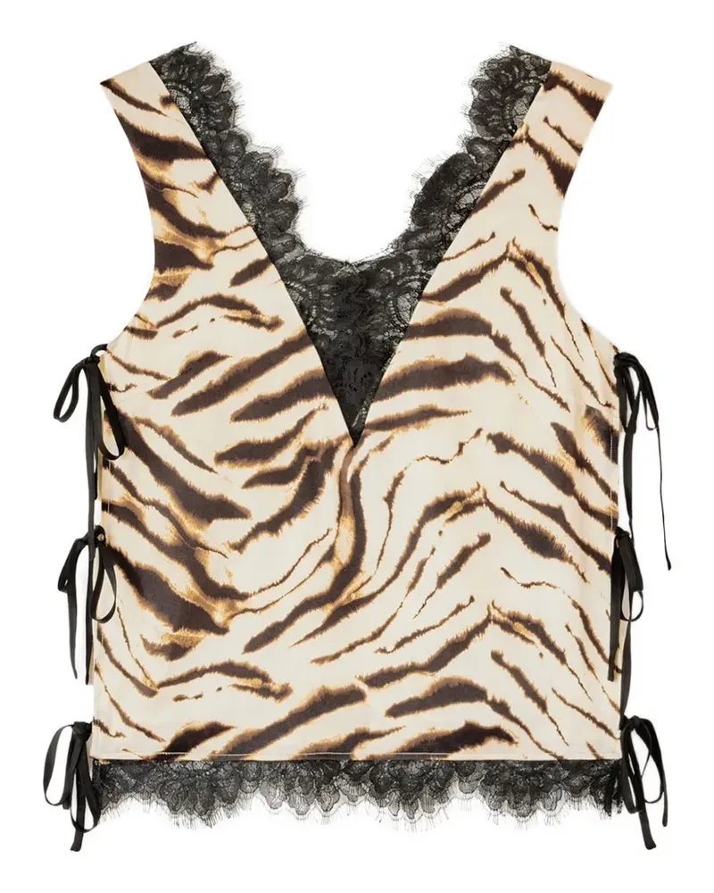 Ganni Top mit Tigerprint - Nude Nude