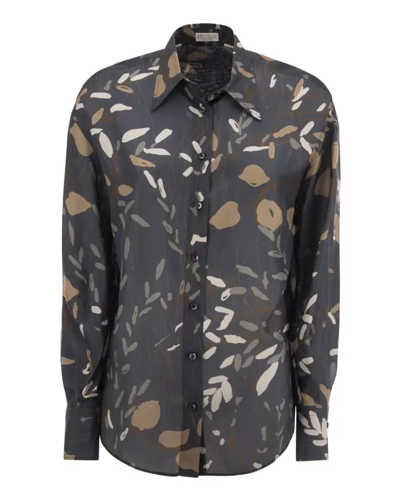 Brunello Cucinelli Seidenhemd mit abstraktem Print - Blau Blau