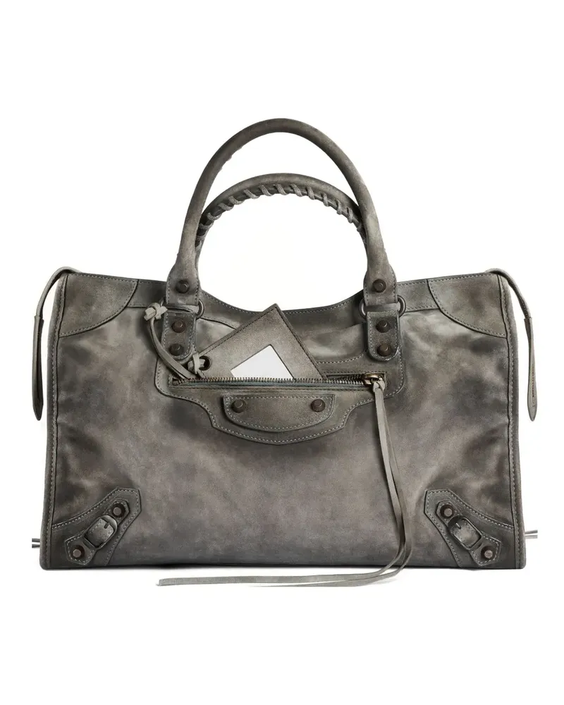 Balenciaga Mittelgroße Le City Tote Bag aus gewachstem Wildleder - Grau Grau