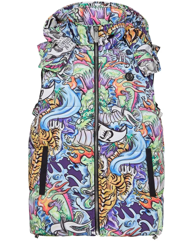 Philipp Plein Gefütterte Weste mit Tattoo-Print - Blau Blau