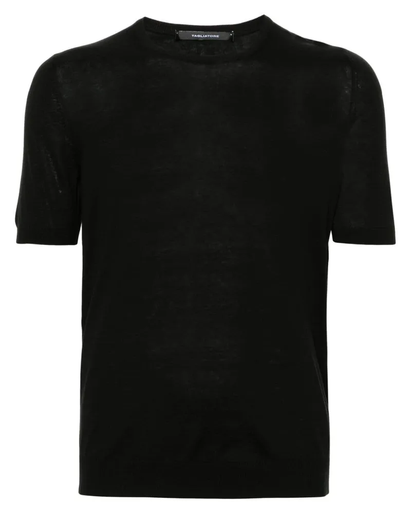 Tagliatore Kurzärmeliger Pullover aus Feinstrick - Schwarz Schwarz