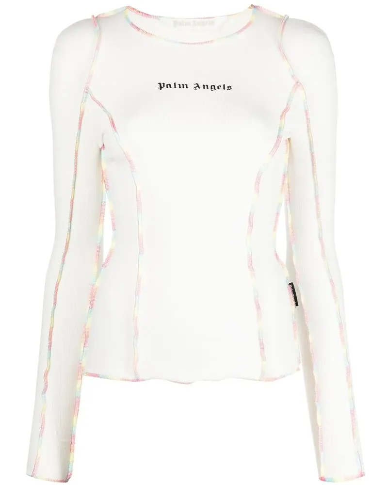 Palm Angels Rainbow Stitch Oberteil mit Logo-Print - Weiß Weiß