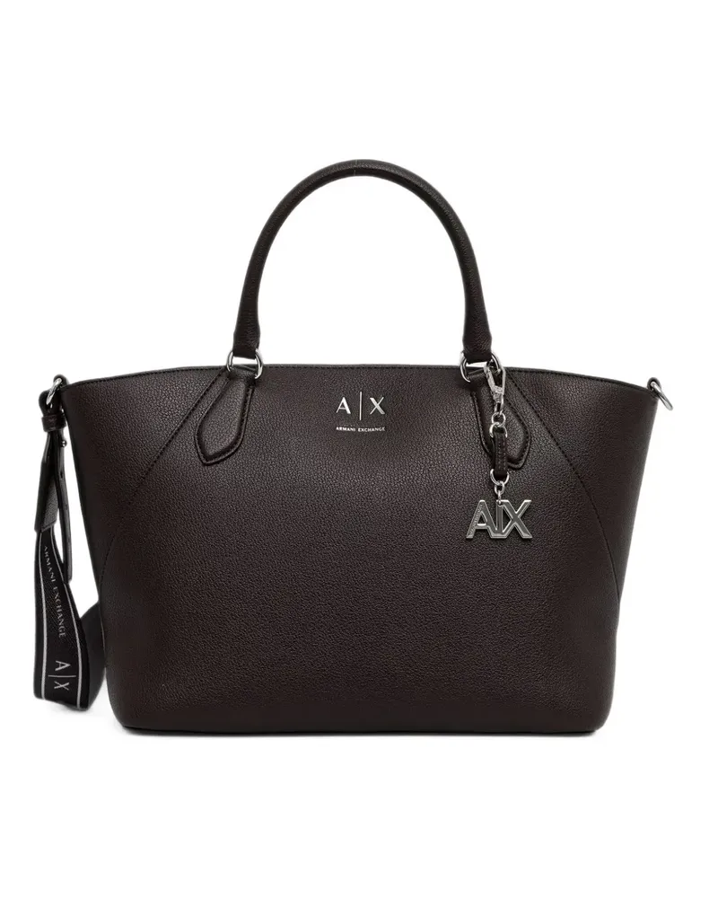 Armani Exchange Gekörnter Tote Bag mit Logo-Anhänger - Braun Braun