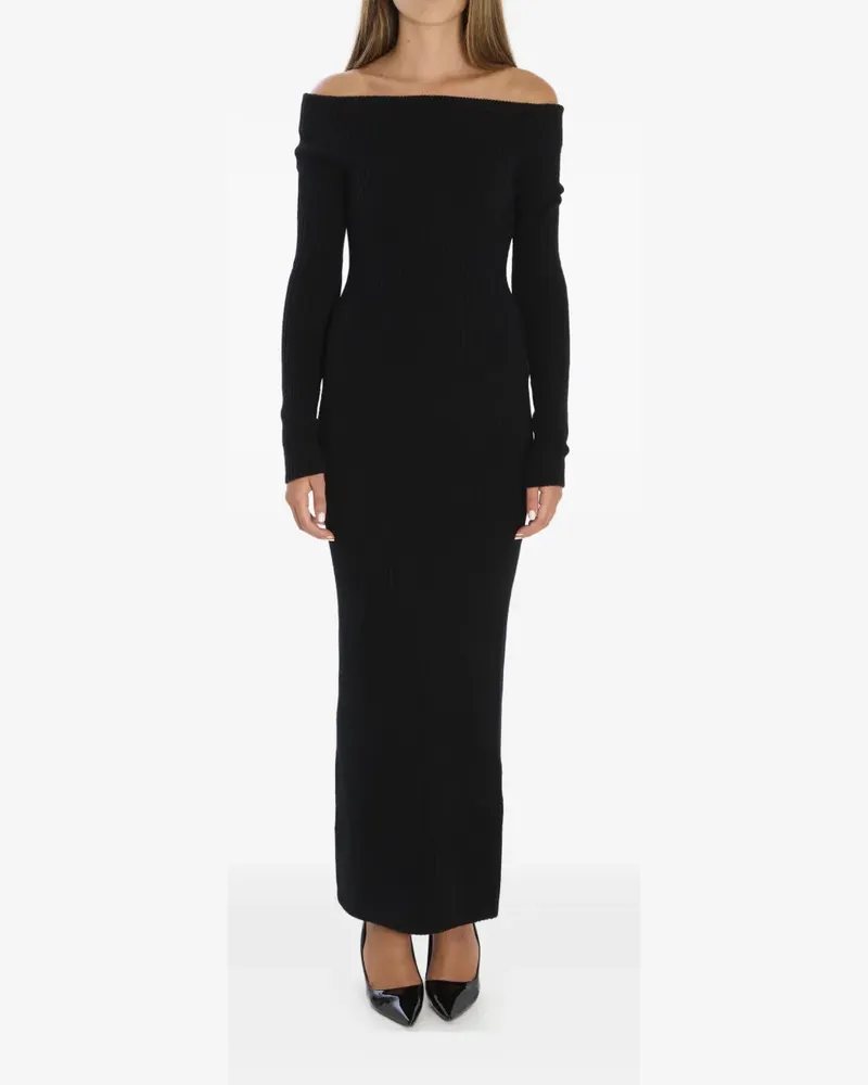 Max Mara Schulterfreies Maxikleid mit Rippung - Schwarz Schwarz