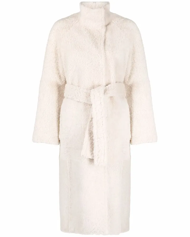 Yves Salomon Shearling-Mantel mit Gürtel - Nude Nude