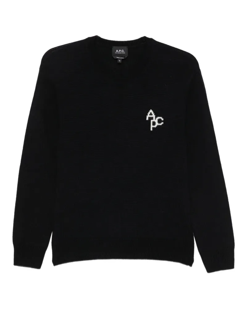 A.P.C. logo-embroidered crew-neck sweater - Blau Blau