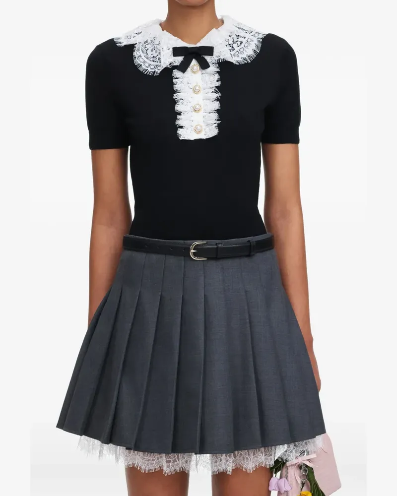 Self-Portrait lace-trimmed bow-motif cardigan - Grau Grau