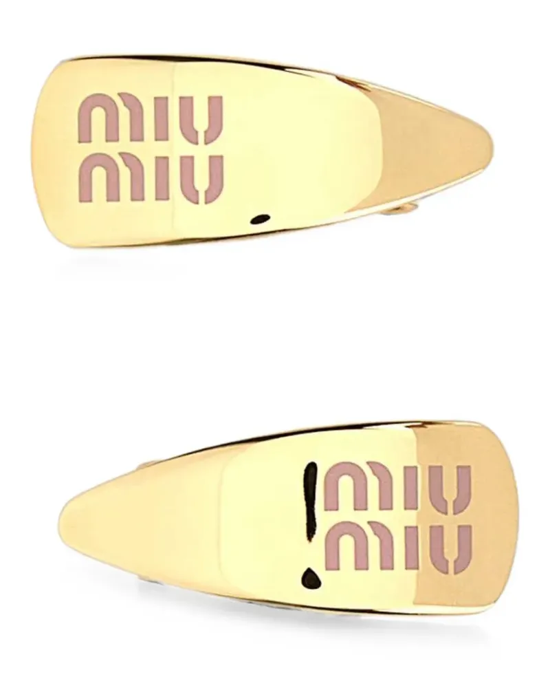 Miu Miu logo-print hair clips - Gold Gold