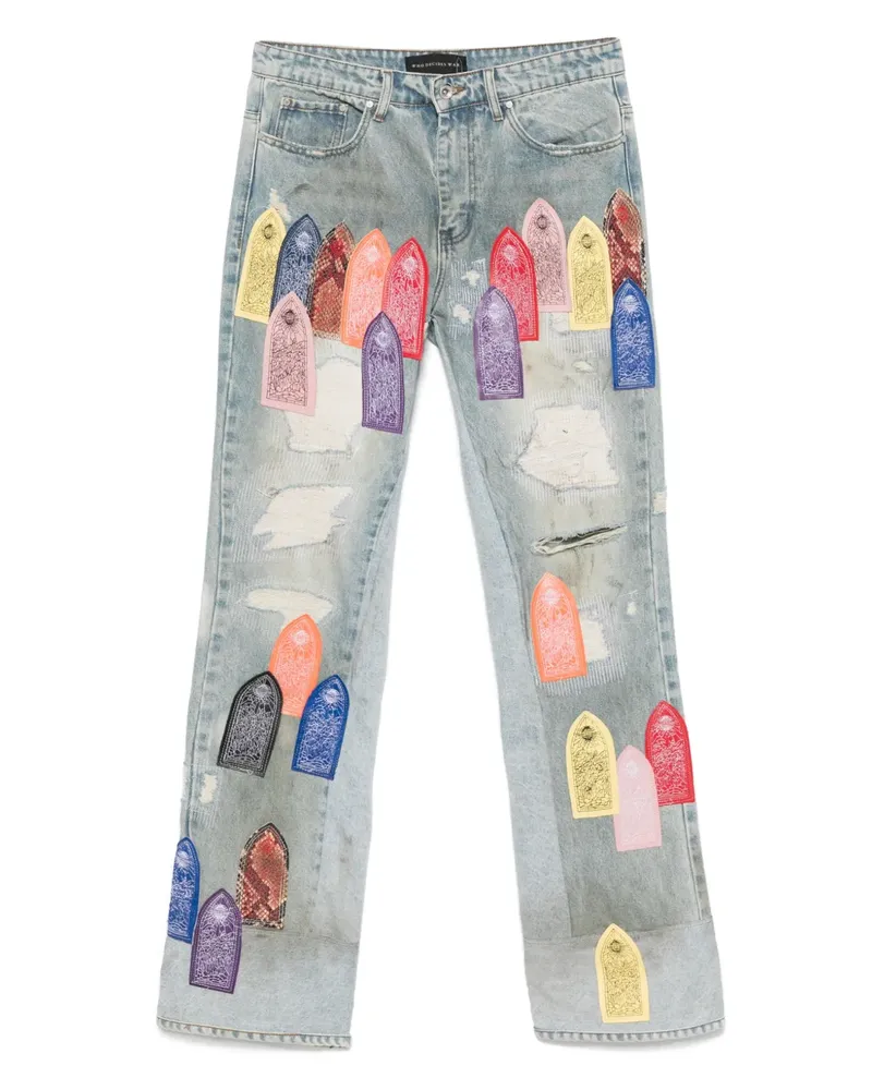WHO DECIDES WAR Arched Distressed-Jeans mit Patch - Blau Blau