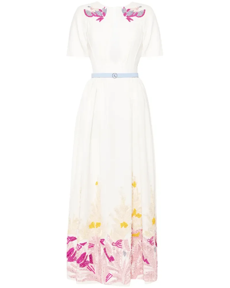 Saiid Kobeisy Maxikleid mit abstraktem Muster und Perlen - Weiß Weiß