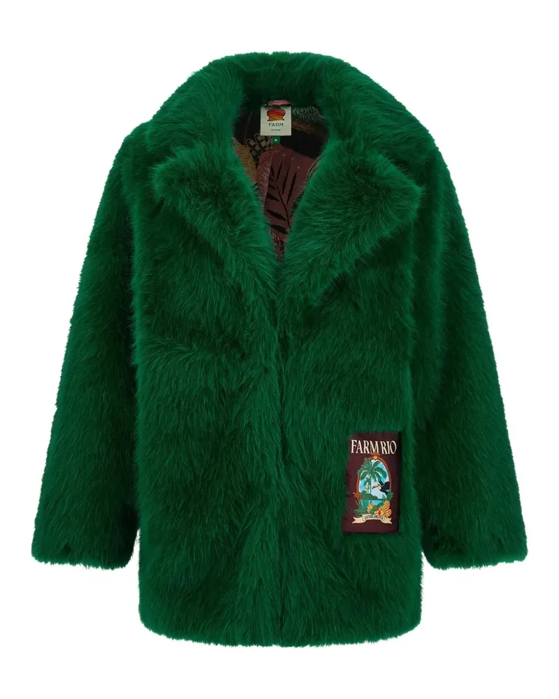 FARM Rio faux-fur graphic-patch coat - Grün Grün