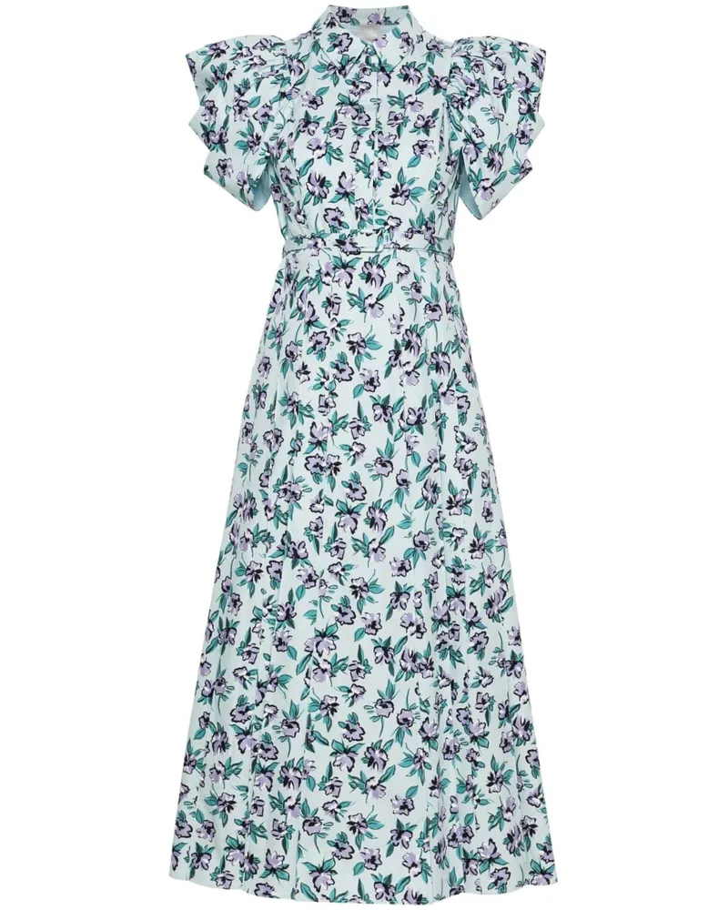 Huishan Zhang Plissiertes Midikleid mit Blumen-Print Blau