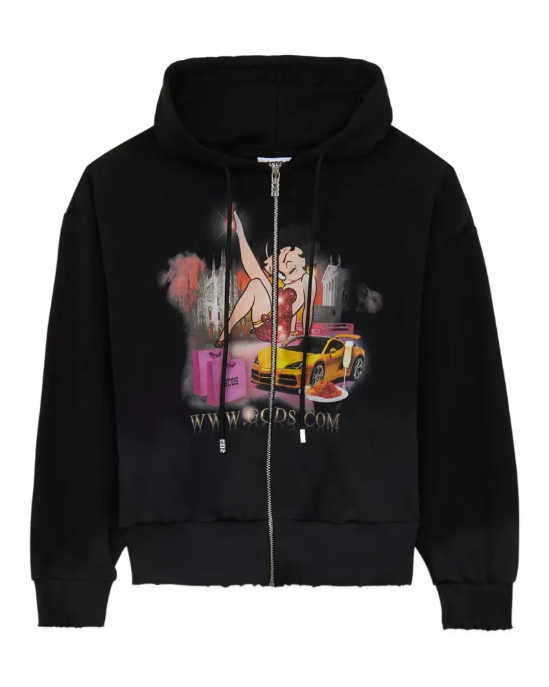 GCDS x Betty Boop zip-up cotton hoodie - Schwarz Schwarz
