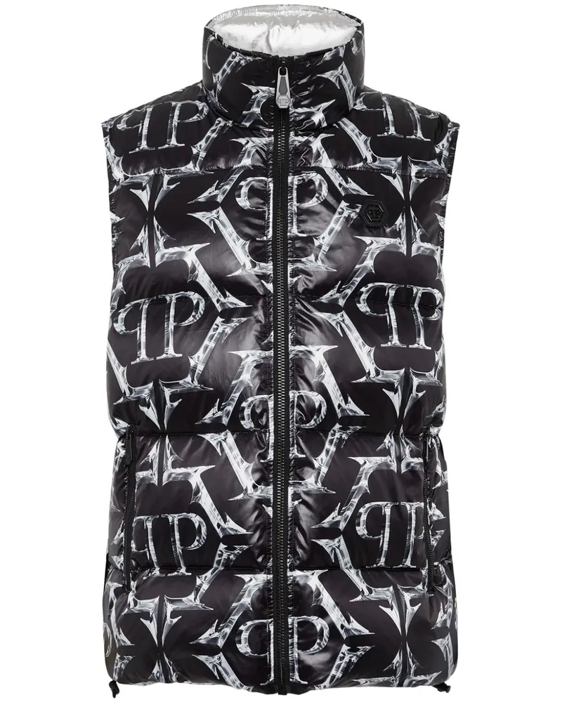Philipp Plein Gefütterte Weste mit Logo-Print - Schwarz Schwarz