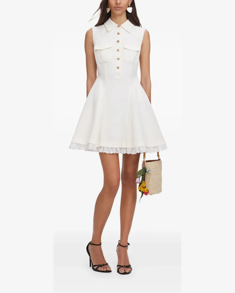 Self-Portrait scalloped-hem button-up mini dress - Nude Nude