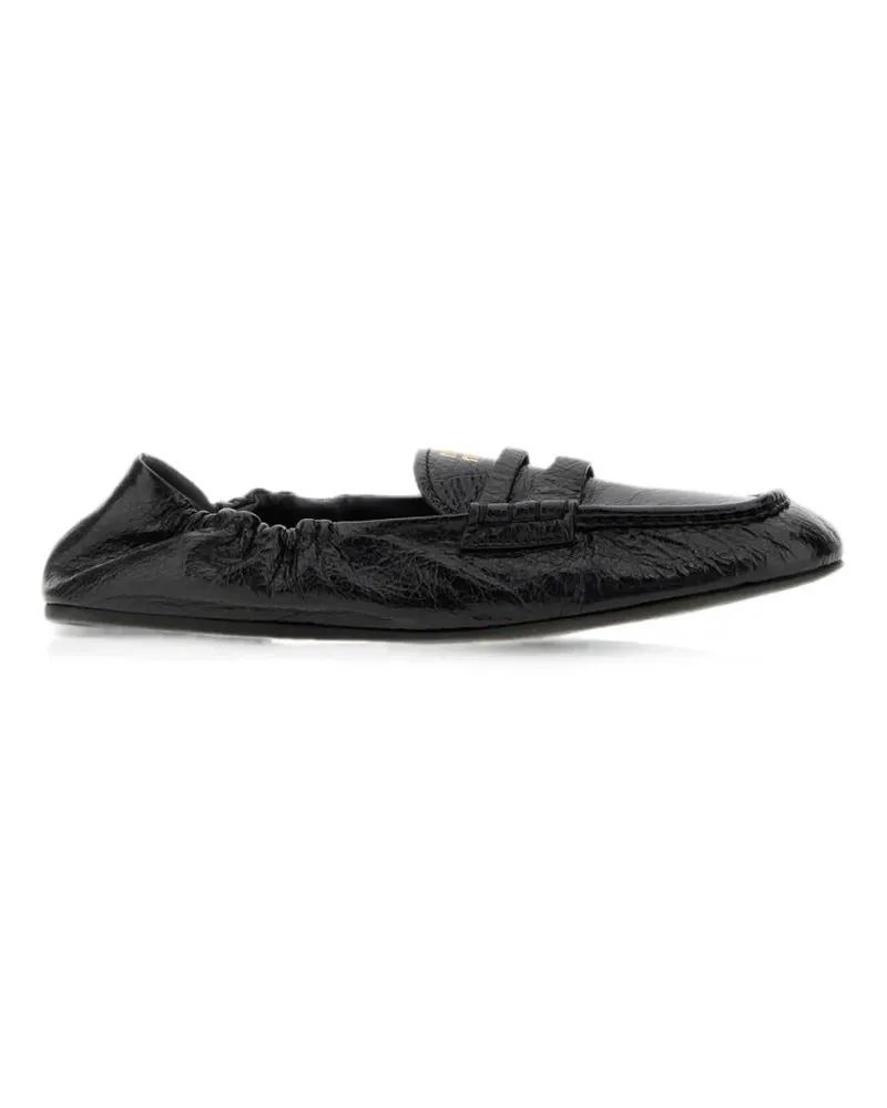 Miu Miu Geraffte Loafer mit Knitteroptik - Schwarz Schwarz