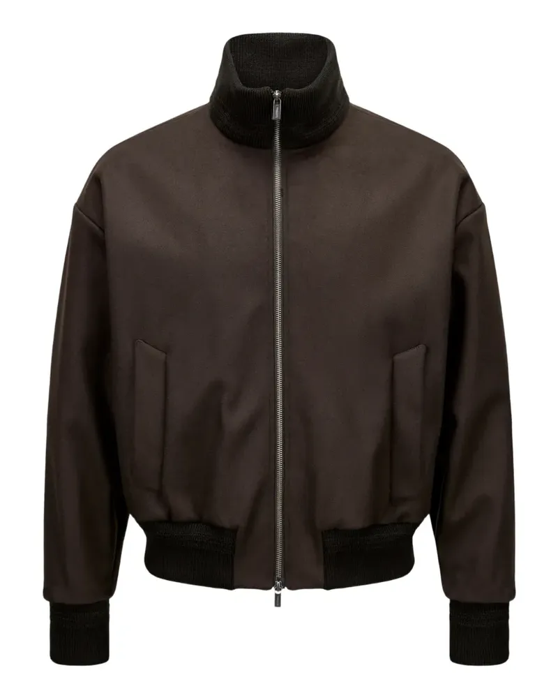 BARENA ribbed-trim zip-up jacket - Braun Braun