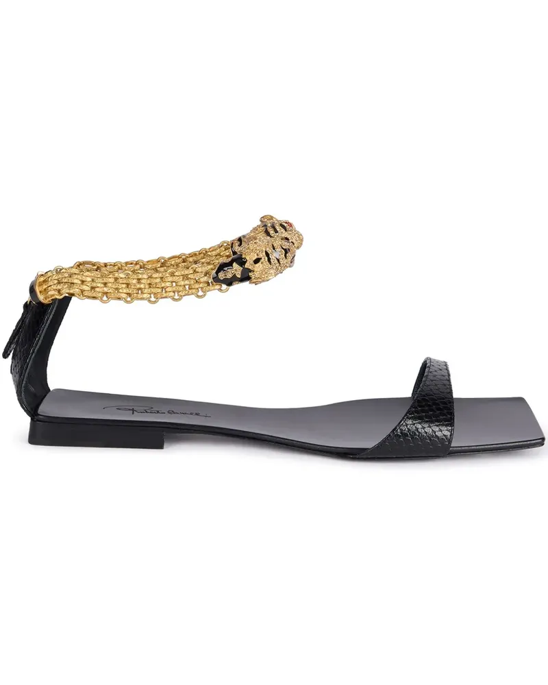Roberto Cavalli Flache Jewel Tigers Sandalen - Schwarz Schwarz