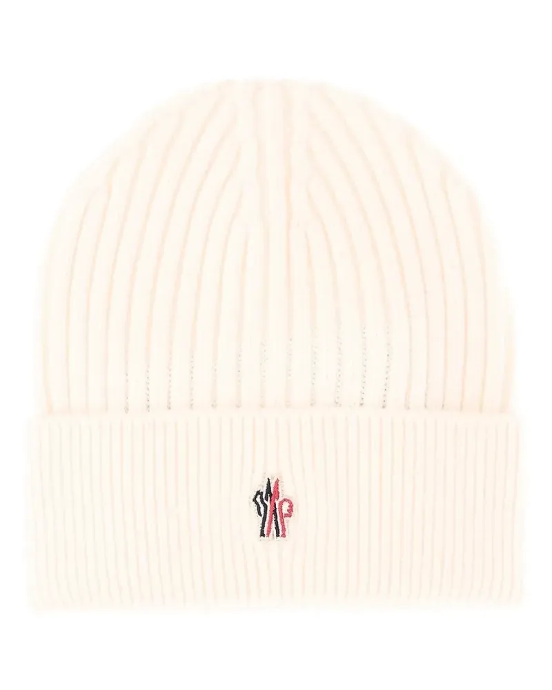 Moncler logo-embroidered ribbed beanie hat - Weiß Weiß