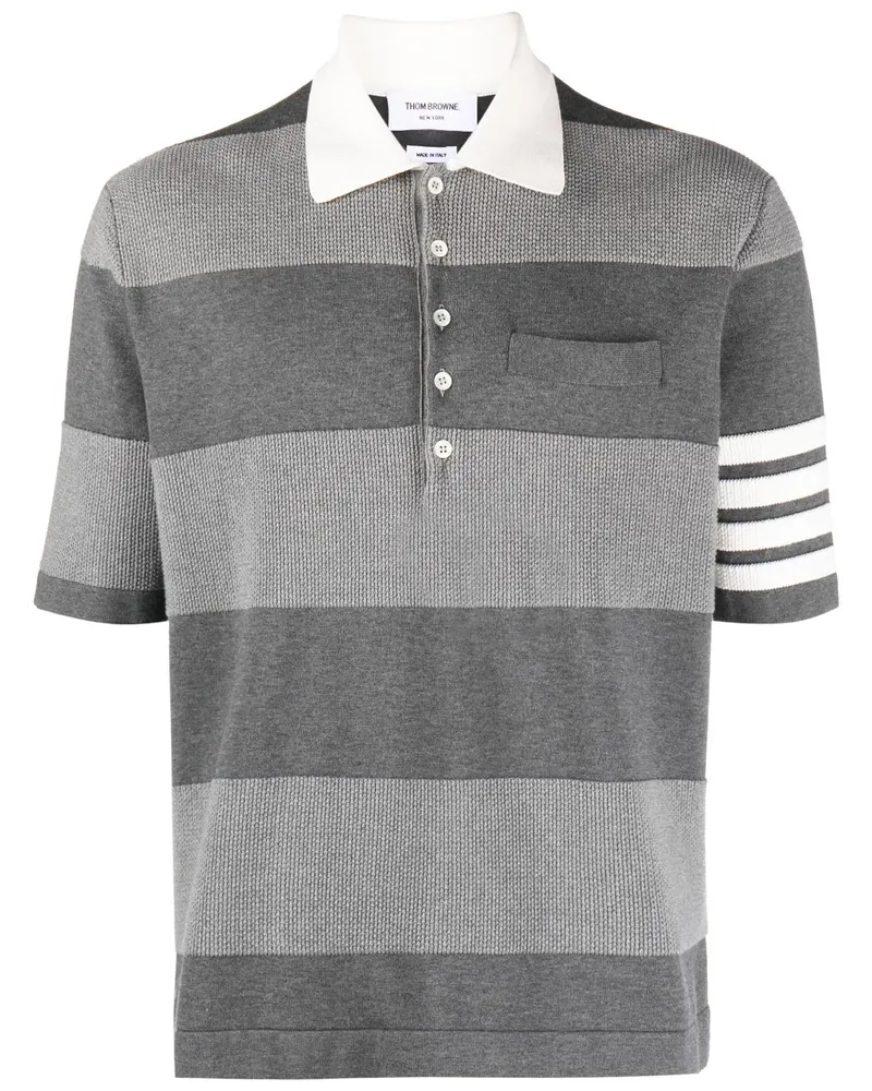 Thom Browne Gestricktes Poloshirt mit Streifen - Grau Grau