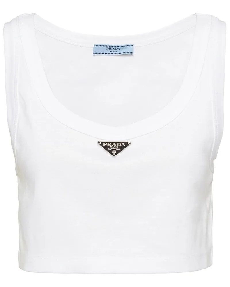 Prada Cropped-Top mit Logo Weiß