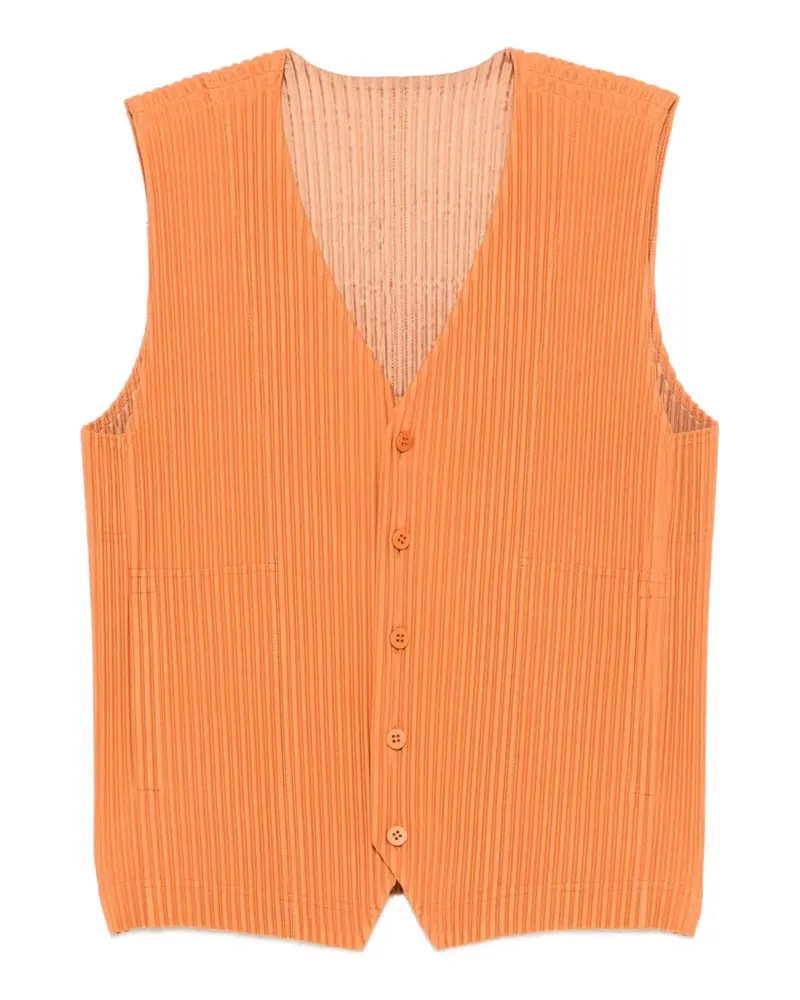 Issey Miyake plissé-effect V-neck sweater - Orange Orange