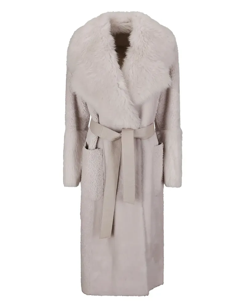 DESA Shearling-Mantel mit Gürtel - Grau Grau