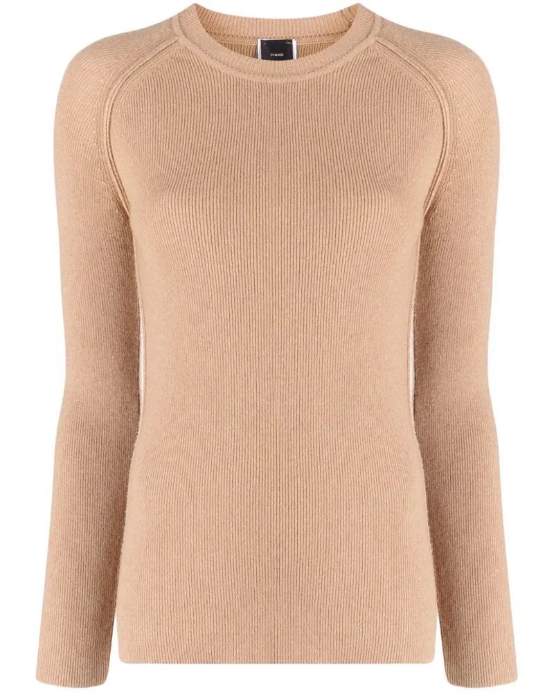 Pinko Gerippter Pullover mit Logo-Schild Braun