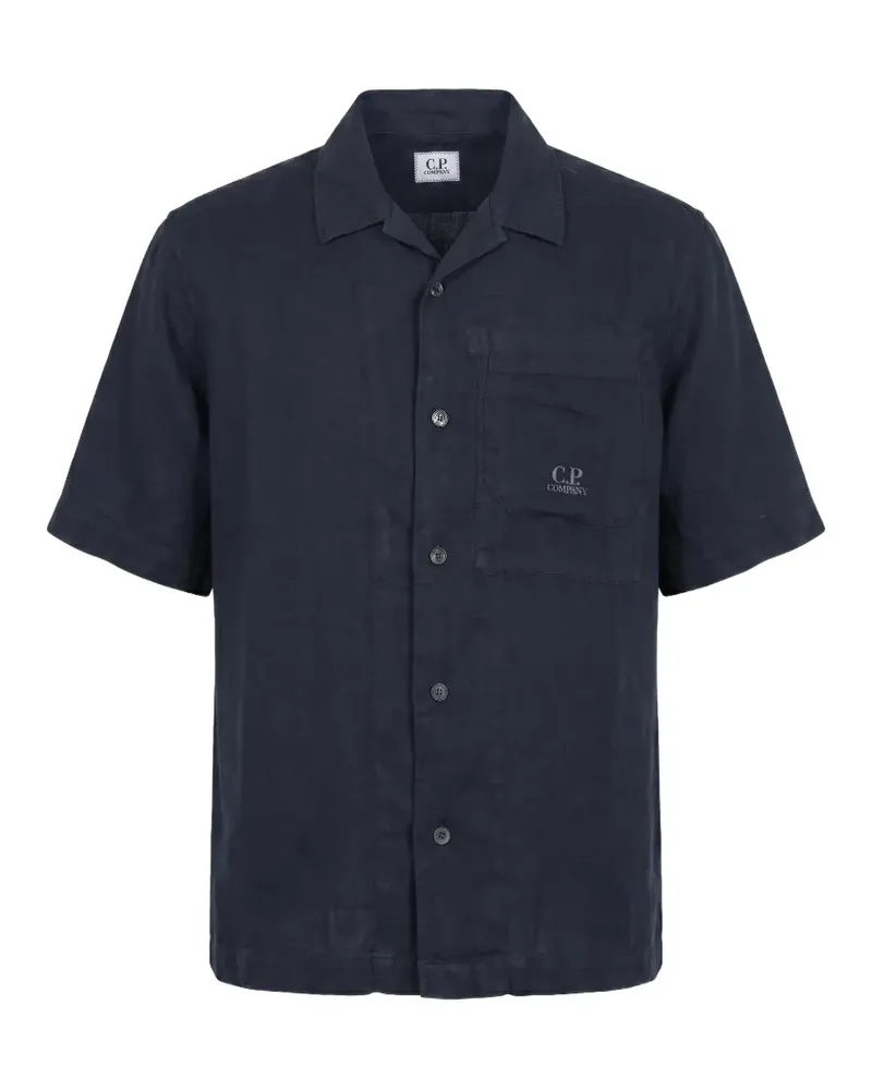 C.P. Company logo-print short-sleeve linen shirt - Blau Blau