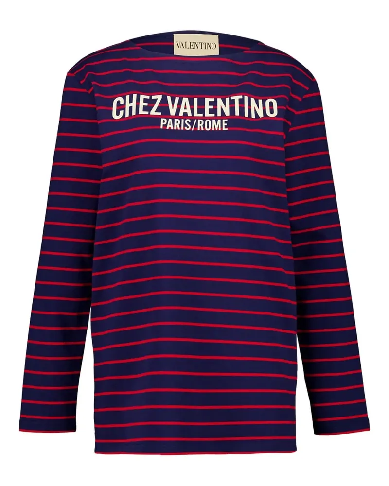Valentino Garavani Gestreiftes T-Shirt mit Logo-Print - Blau Blau