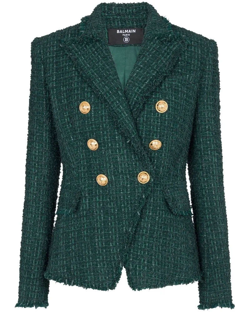 Balmain Doppelreihiger Tweed-Blazer - Grün Grün