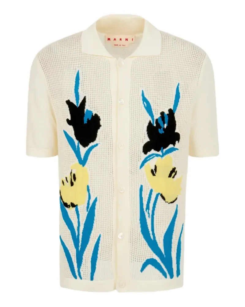Marni Cardigan mit Blumen - Weiß Weiß