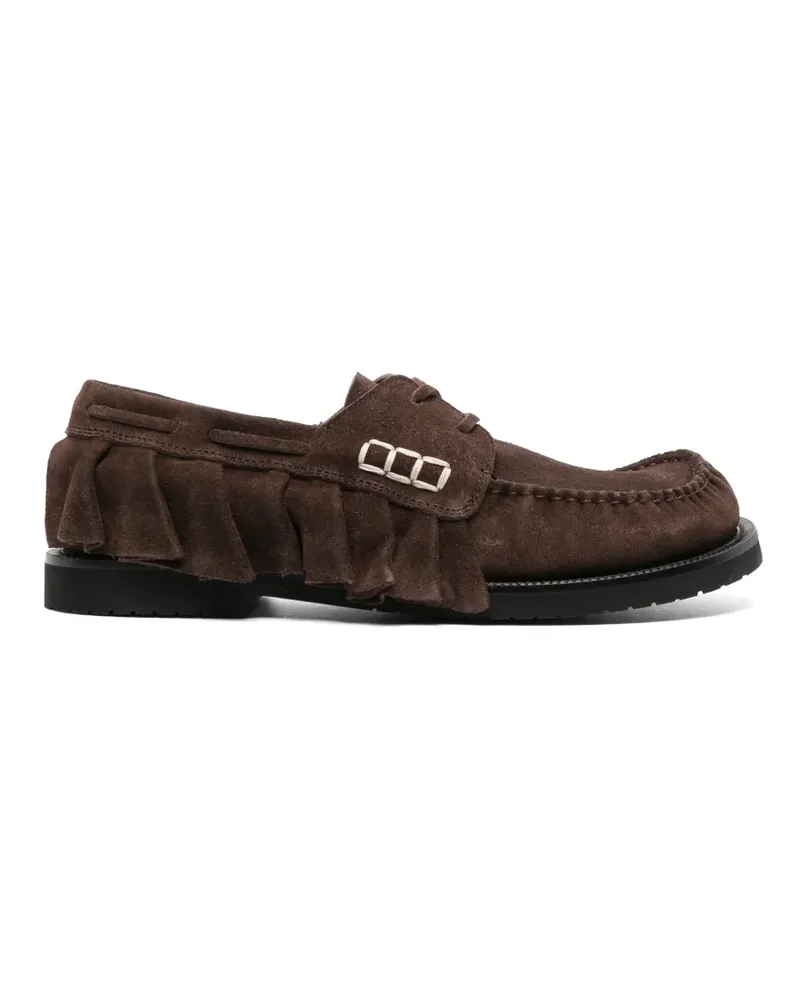 J.W.Anderson loafer ruffle suede boat shoes in chocolate brown - Braun Braun