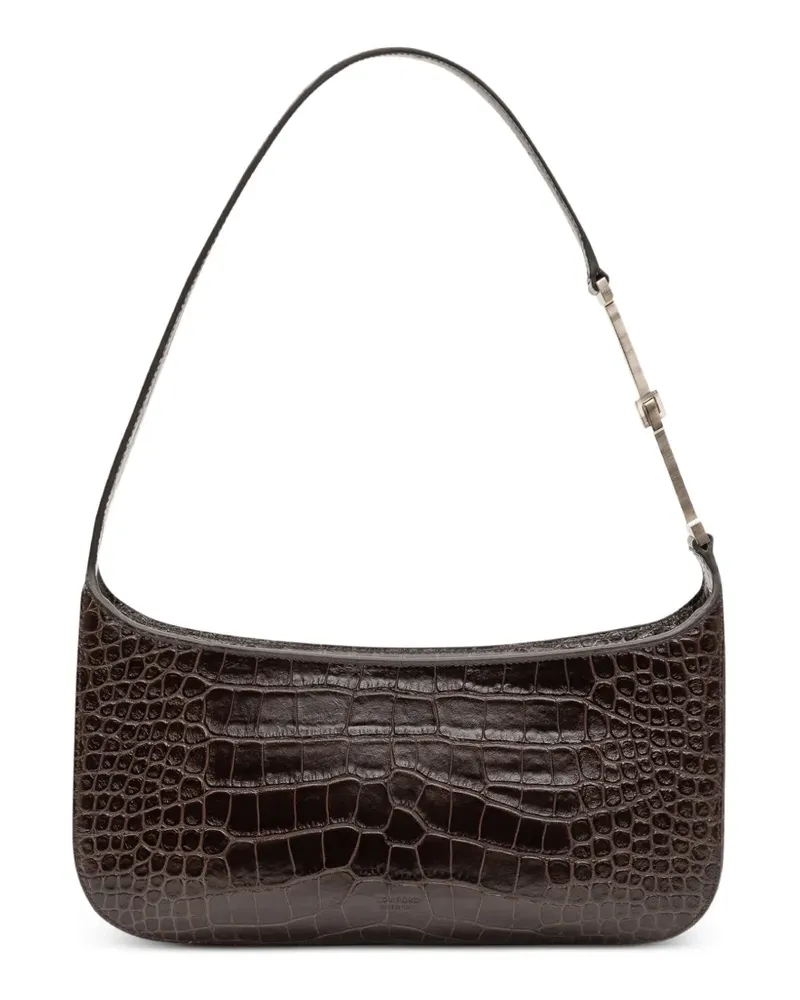 Tom Ford Kleine Arc Schultertasche aus Kroko-Leder mit Print - Braun Braun