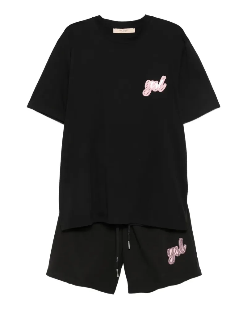 Yes London Short-Set mit Logo-Patch - Schwarz Schwarz