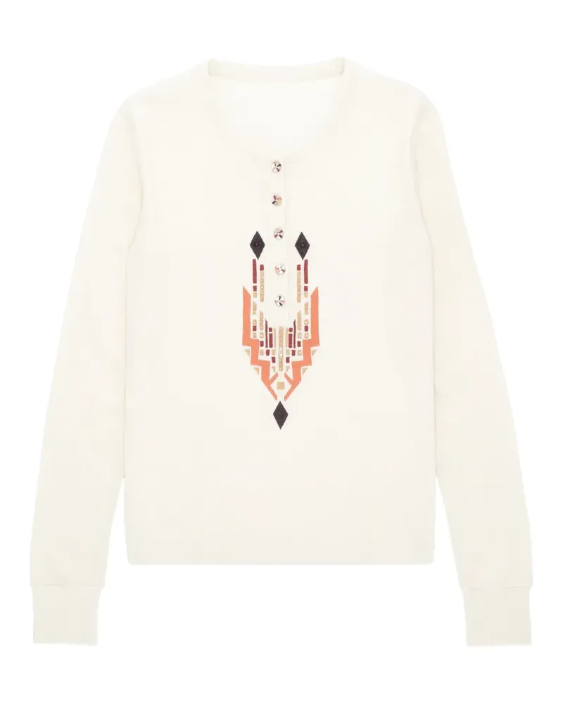 Fortela geometric-embroidered henley top - Nude Nude