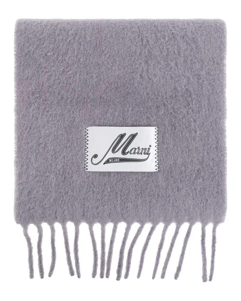 Marni fringed logo-patch scarf - Grau Grau