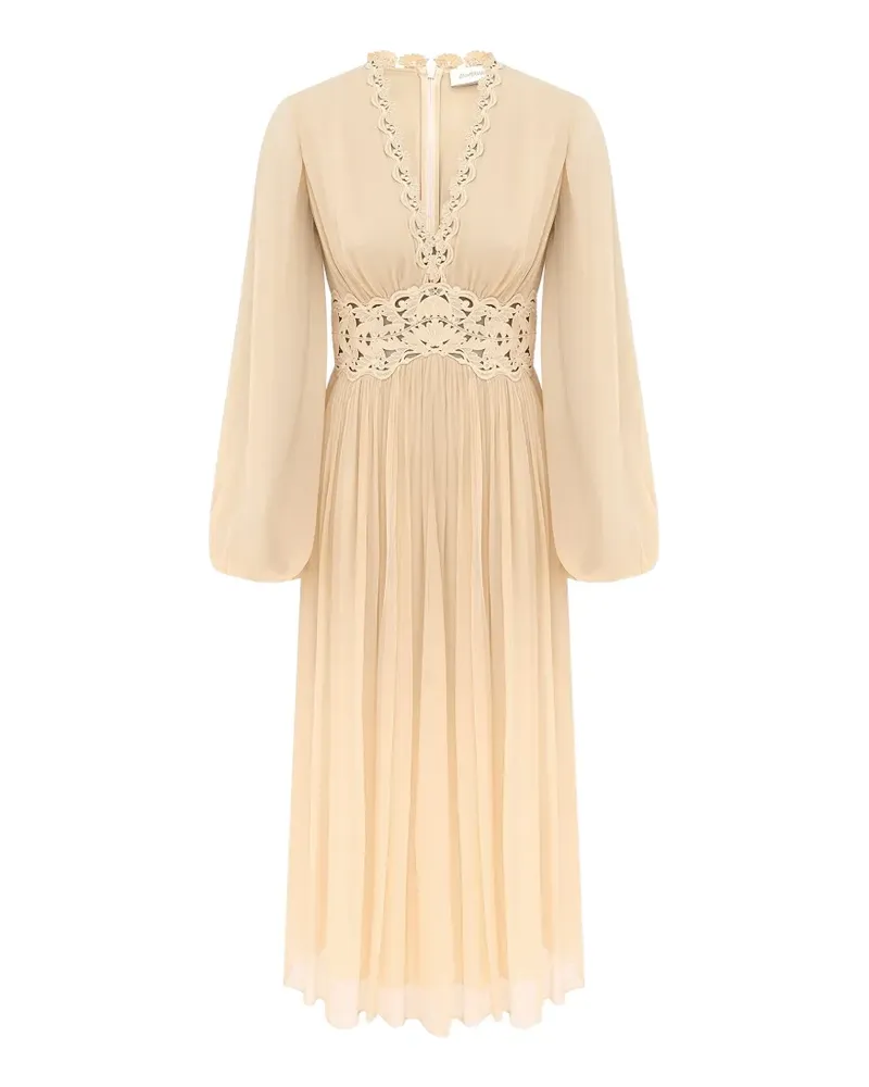 Zimmermann midi Luna Billow lace-detail pleated dress - Nude Nude