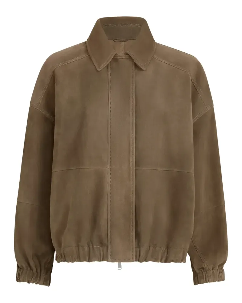 Brunello Cucinelli couture suede outerwear jacket with shiny zipper pull - Braun Braun