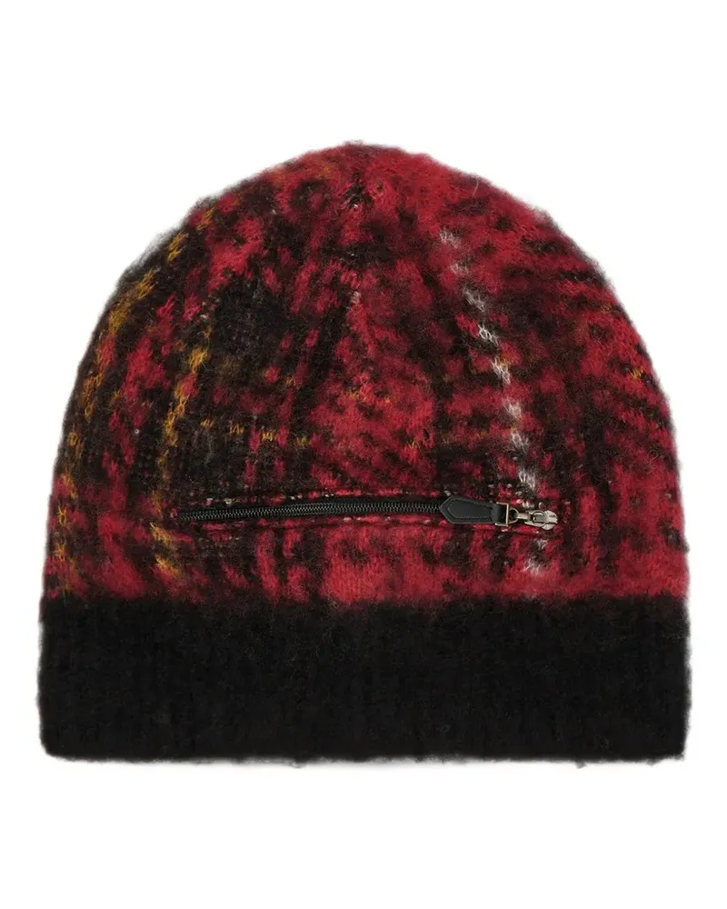 Yohji Yamamoto Karierte Beanie mit Reißverschluss - Rot Rot