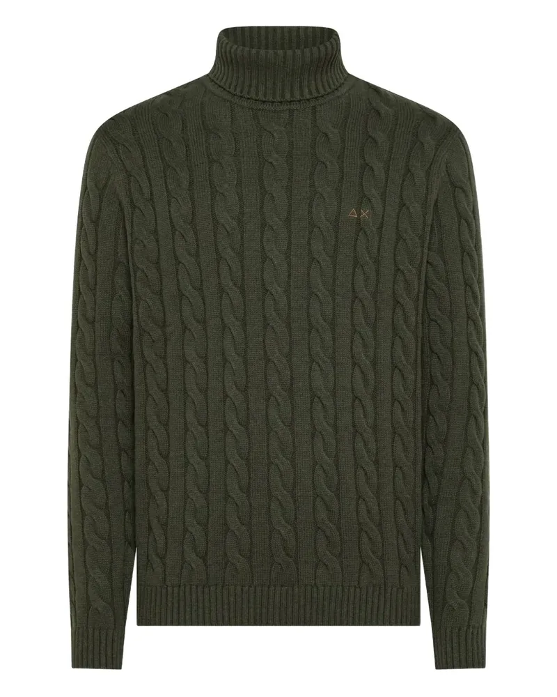 Sun68 Rollkragenpullover mit Zopfmuster - Grün Grün